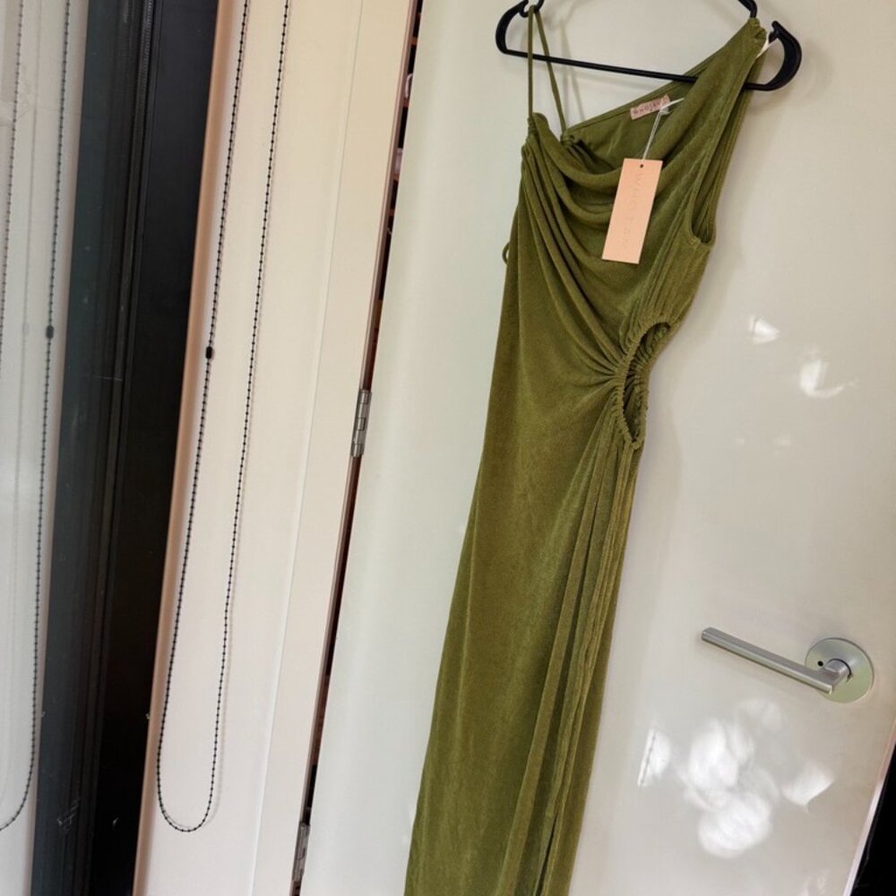 VRG GRL Moment In Time Cut Out Midi Dress Olive - Picture 6 of 6